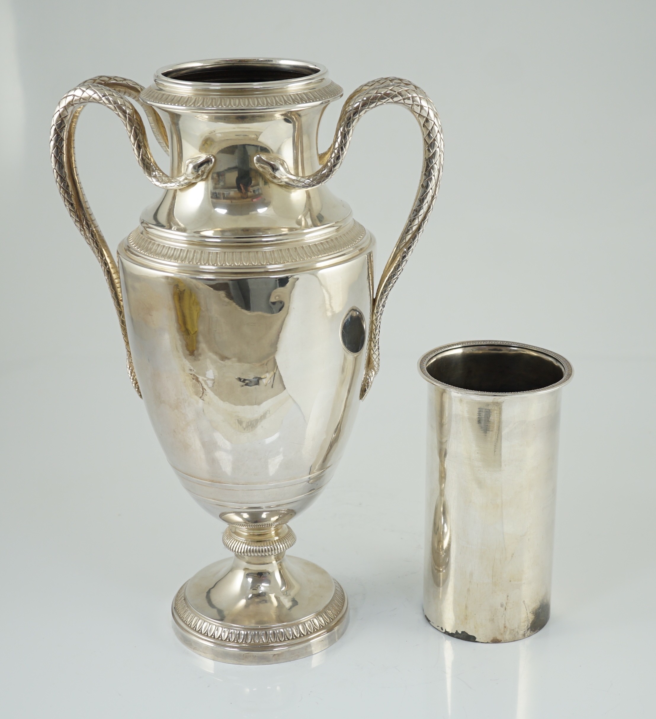 An early 20th century French 950 standard silver two handled vase shaped wine cooler, by Teytard Freres